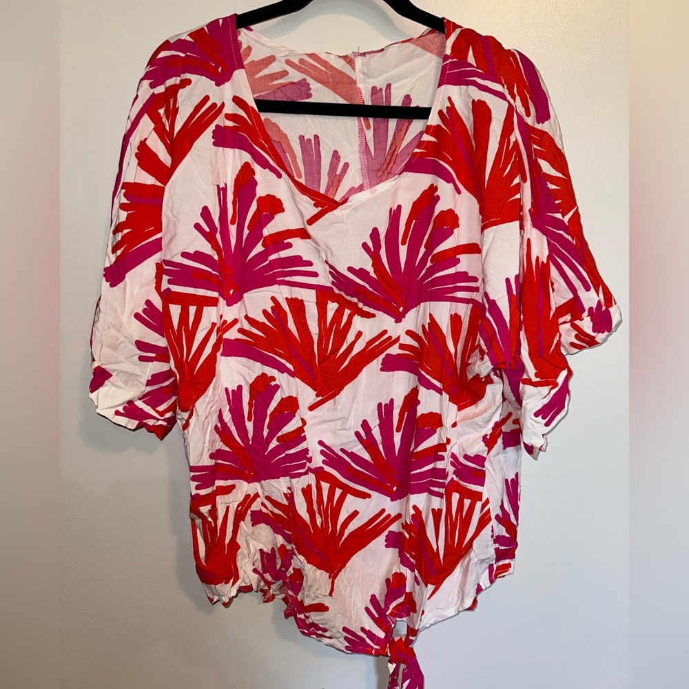 Mary Square Vibrant Red and Pink Oversized Women's Top